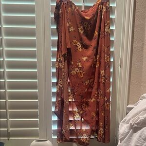 Forever 21 Floral Asymmetrical Skirt in Rust and Yellow